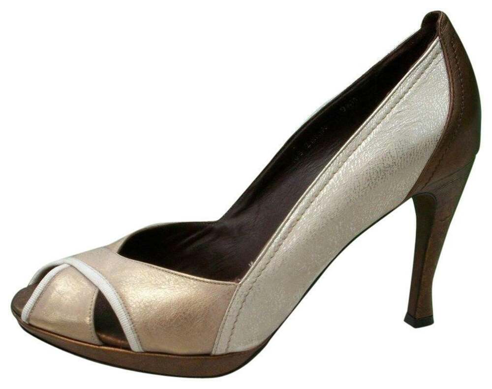 Donald Pliner Tricolor Metallic Patent Leather Shoe Peep Toe Pump NWT $315 9.5